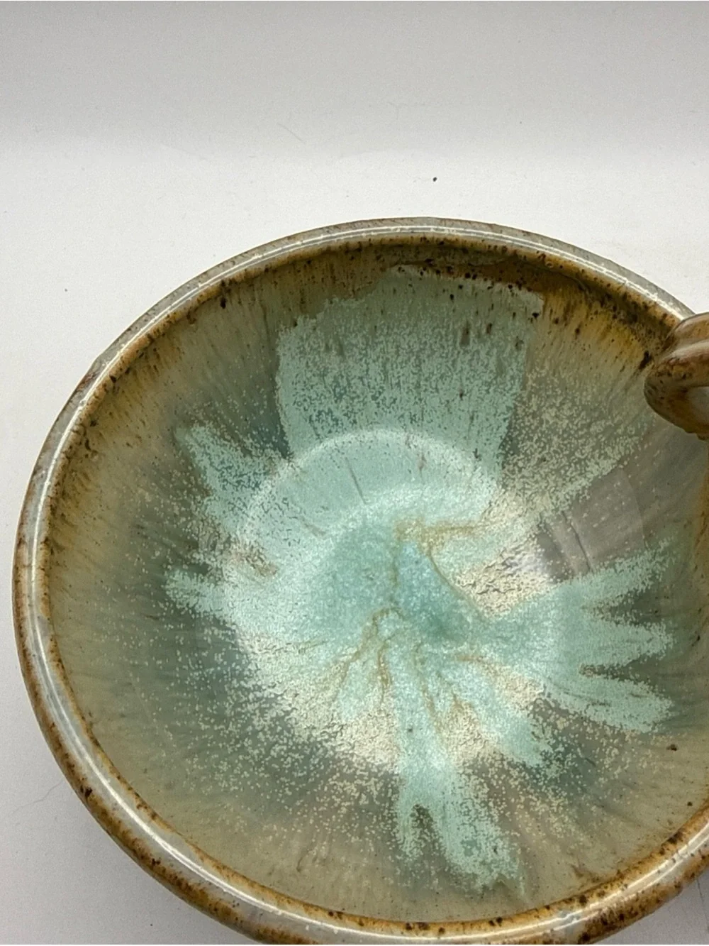Studio Handmade Pottery Double Serving Dish Aqua Blue Periwinkle & Brown Signed